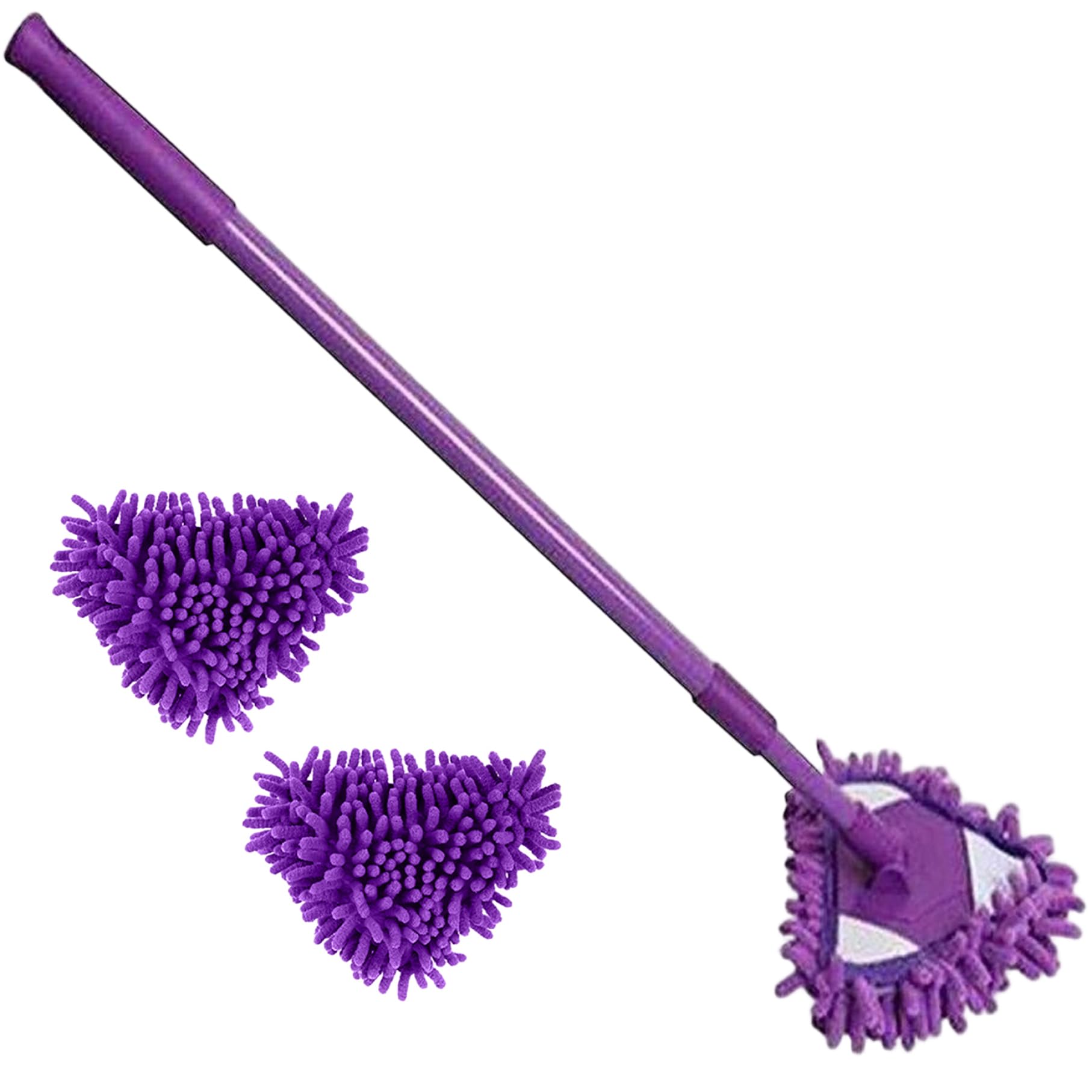Ngbbby Mini Mop 180掳 Rotating Triangle Mop with Telescopic Handle 2 Replacement Heads for Wall
