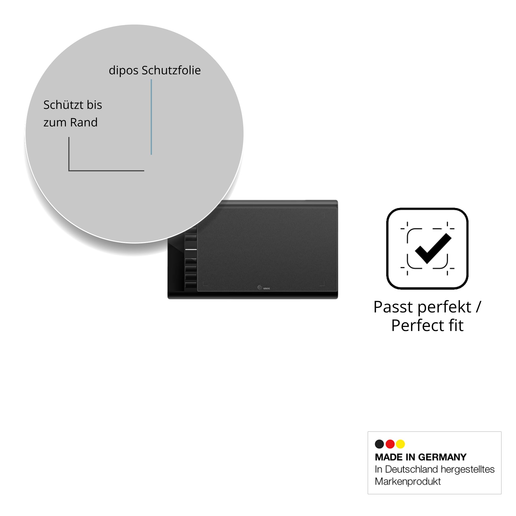 dipos Protection écran anti-espion pour Ugee M708 | Film mat, filtre de confidentialité 4 directions, sur mesure, anti-rayures, sans bulles, adhésion sans colle
