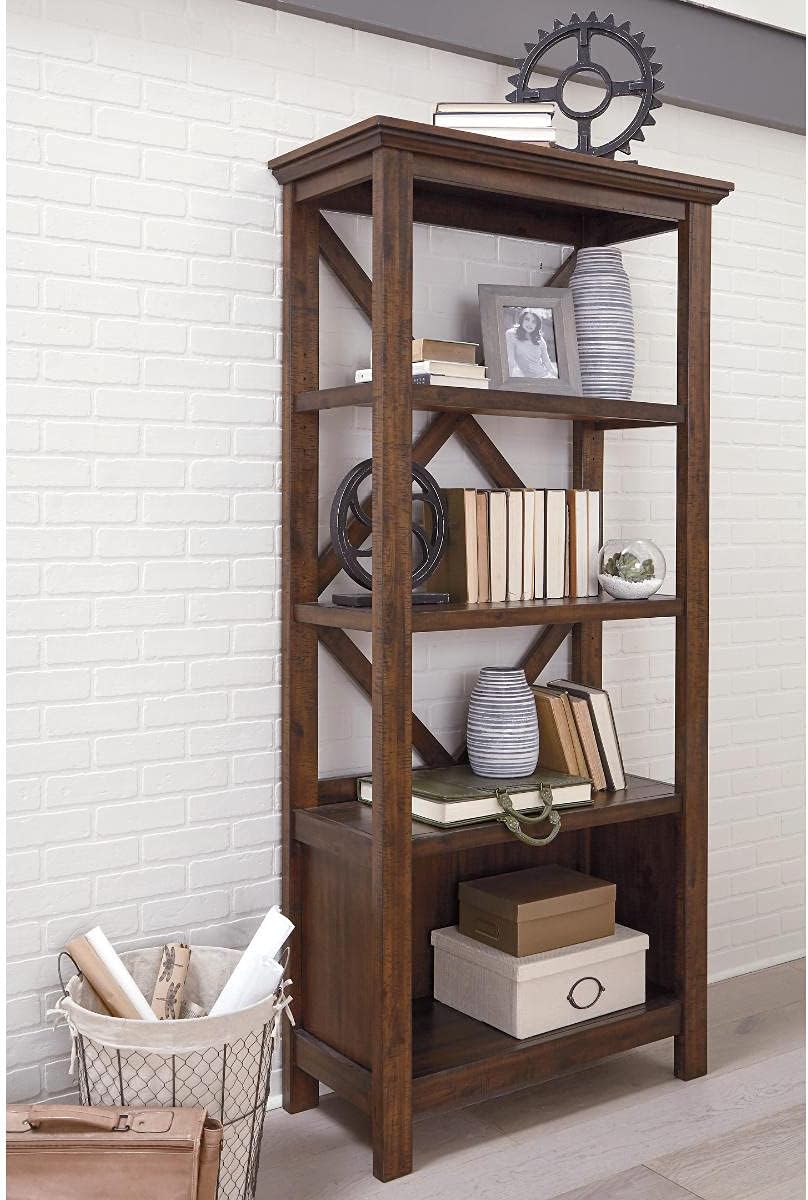 Transitional Warm Brown Acacia 78" Adjustable Bookcase