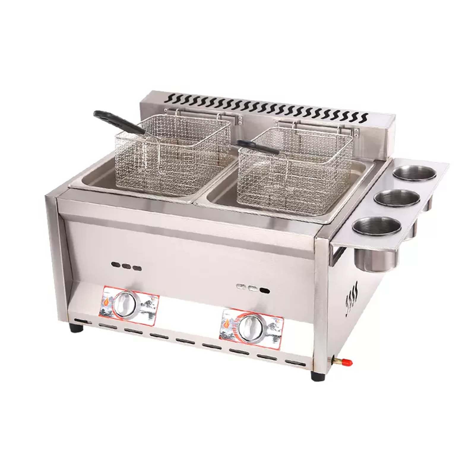 Friggitrice a Doppio Serbatoio da 10L+10L, Friggitrici in Acciaio Inox con Frittura Cestello e Coperchi, Potenza di Fuoco Regolabile, Facile da Pulire, Friggitrice a Olio da Banco per Casa Commerciale