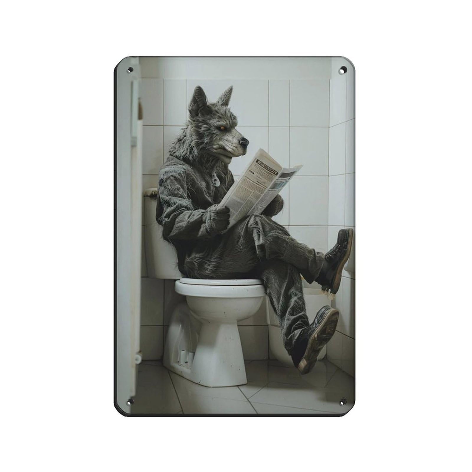Werewolf Sitting on The Toilet Reading A Newspaper (5) Retro Poster Metal Tin Sign Chic Art Retro Iron Painting Bar People Cave Cafe Family Garage Poster Wall Decoration 8x12inch(20x30cm)