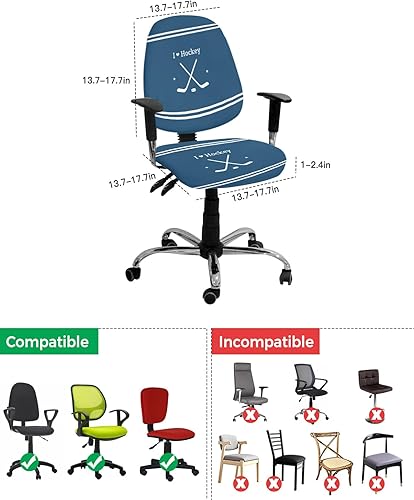 Miniatura 4 de Office Chair Cover I Love Hockey Protective Stretchable Universal Computer Chair Covers Ball Game Sport Simple Stripe Blue Stretch Rotating Chair