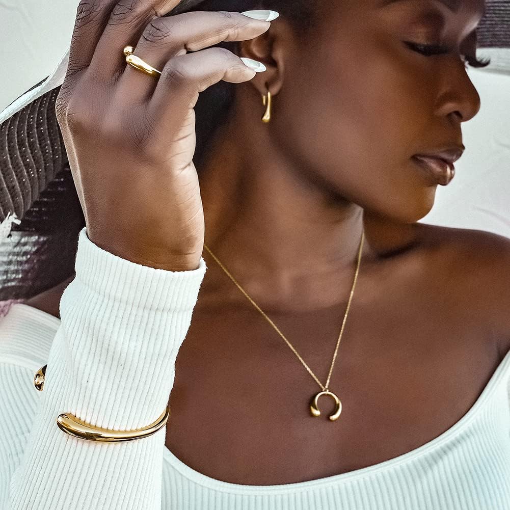 CIUNOFOR 14K Gold Plated Ring for Women Non Tarnish, Chunky Statement Stackable Rings, Bold Crossover Domed Band, Fit Size 6 to 10 - Image 4