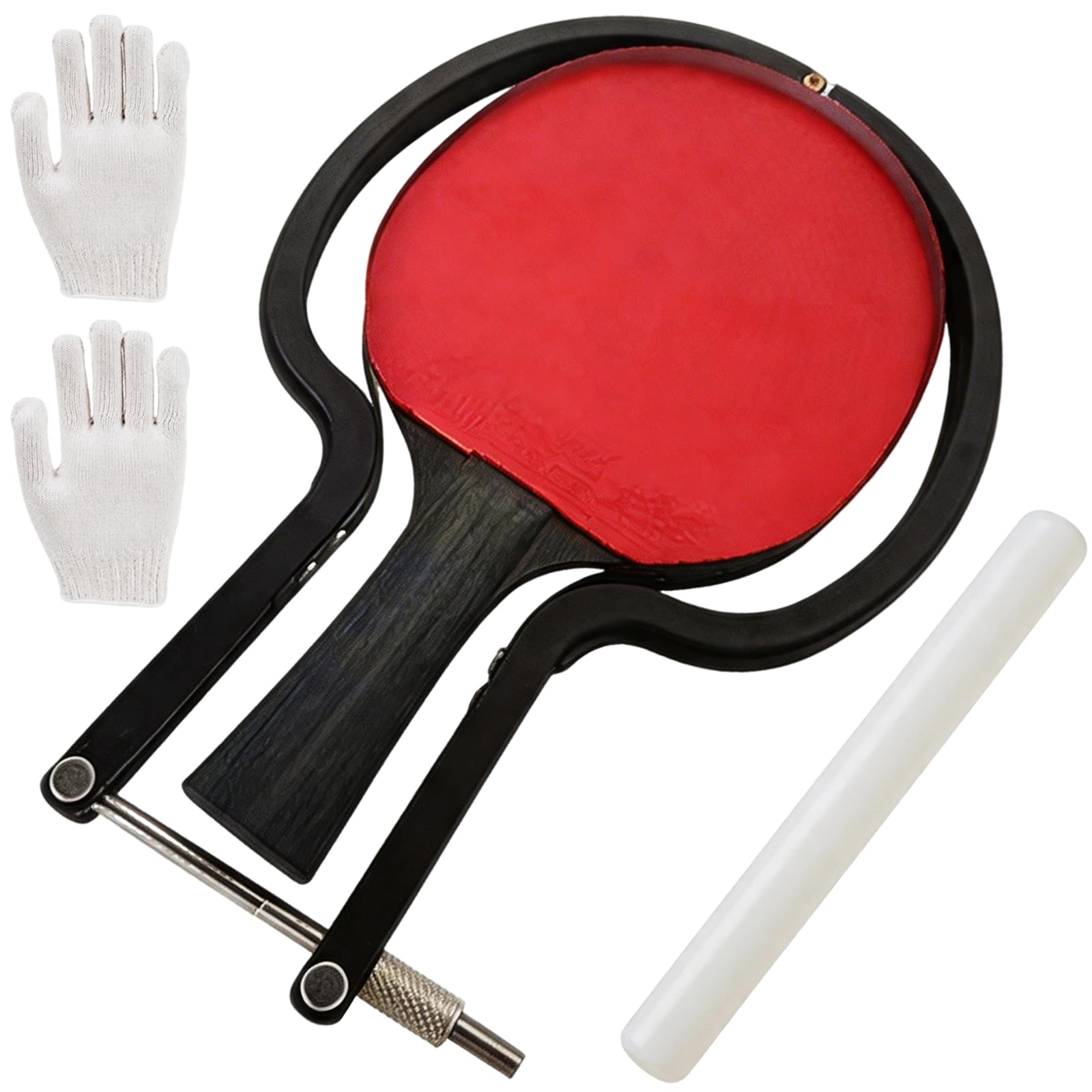 Taglierina per Gomme da Tennis da Tavolo, Kit Strumento di Taglio ad Arco Regolabile con Bastone in Legno e Guanto Accessorio Professionale per Rivestimenti Ping Pong Universale per Racchette