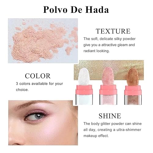 Miniatura 7 de Maquillaje iluminador en polvo con purpurina, el cuerpo ilumina el colorete facial natural tridimensional en polvo de palmaditas (02# rosa hada)