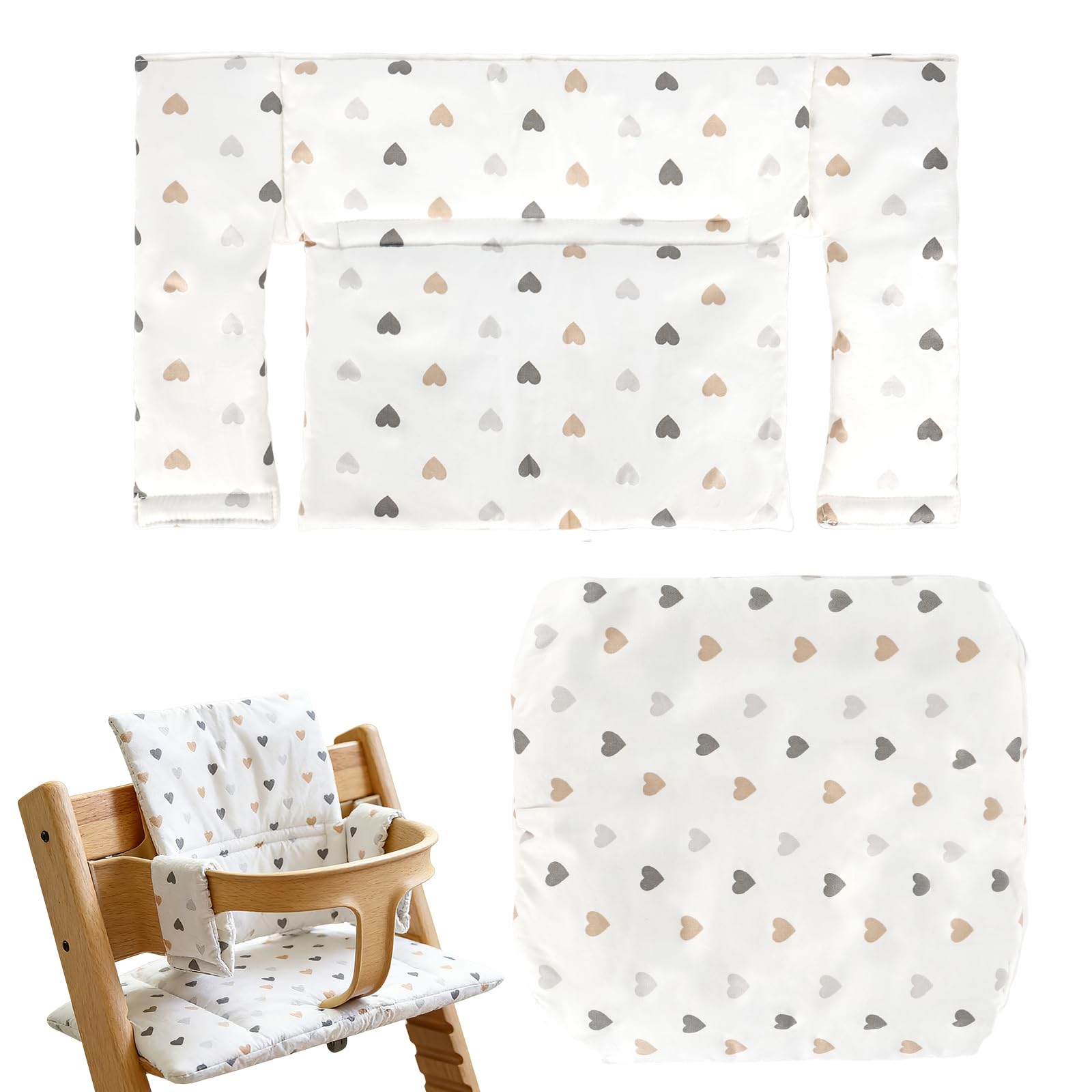 Set di cuscini per seggiolone, adatto per Stokke Tripp Trapp, 2 pezzi, 100% cotone biologico, morbido cuscino per seggiolone con chiusura in