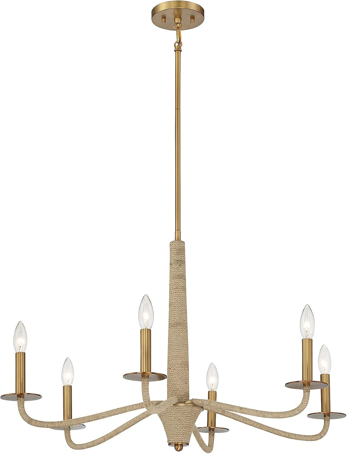 Savoy House 1-1824-6-320 Cannon Coastal Glam Round Chandelier with Rope Accents, 6-Light 360 Total Watts, 19" H x 32" W, Warm Brass