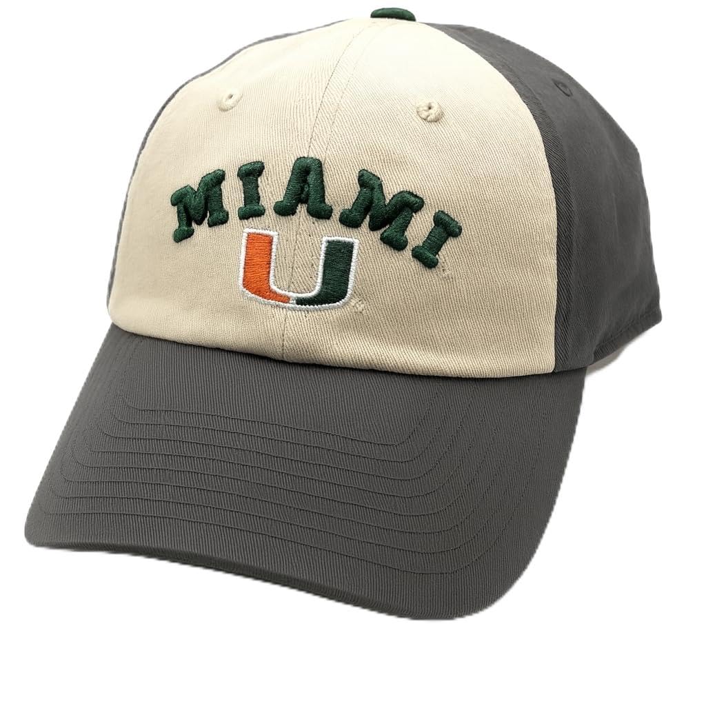 Officially Licensed University Miami Two-Tone Hat Hurricanes Team Logo Relaxed Fit Adjustable Embroidered Cap
