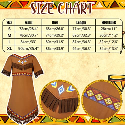 Boyiee 4 Pcs Girls Native American Costume Set Brown Indian Princess Outfit For Kids Mardi Gras Party Cosplay Dress (S) #TOP3