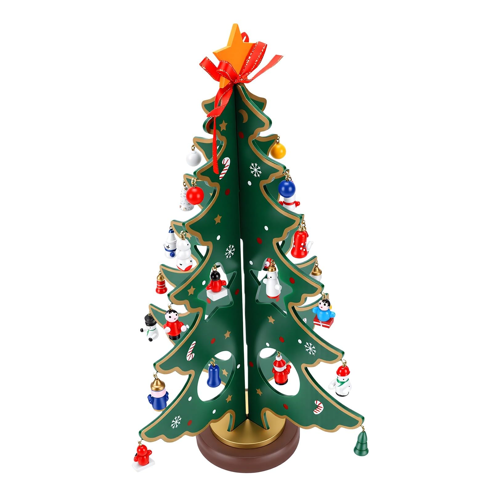 SIXRUN Calendario Dell'Avvento in Legno con Albero di Natale, 28