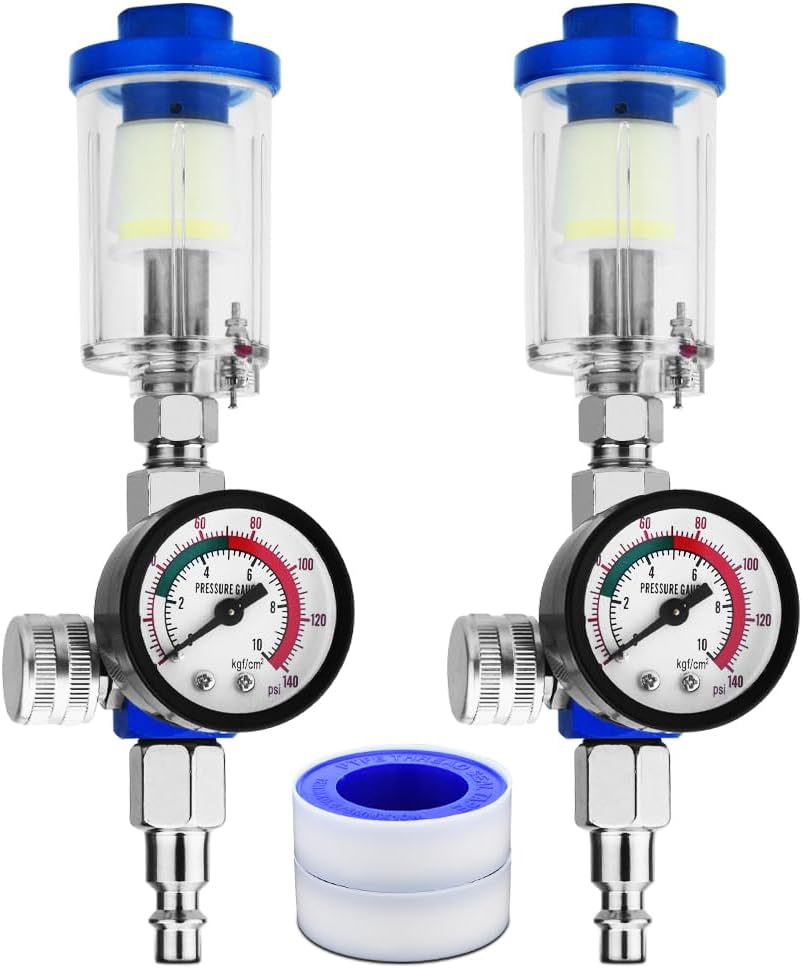1/4 inch Air Pressure Regulator, Air compressor accessories, spray gun pressure regulator, Oil water separation cleaning filter,2 piece set.