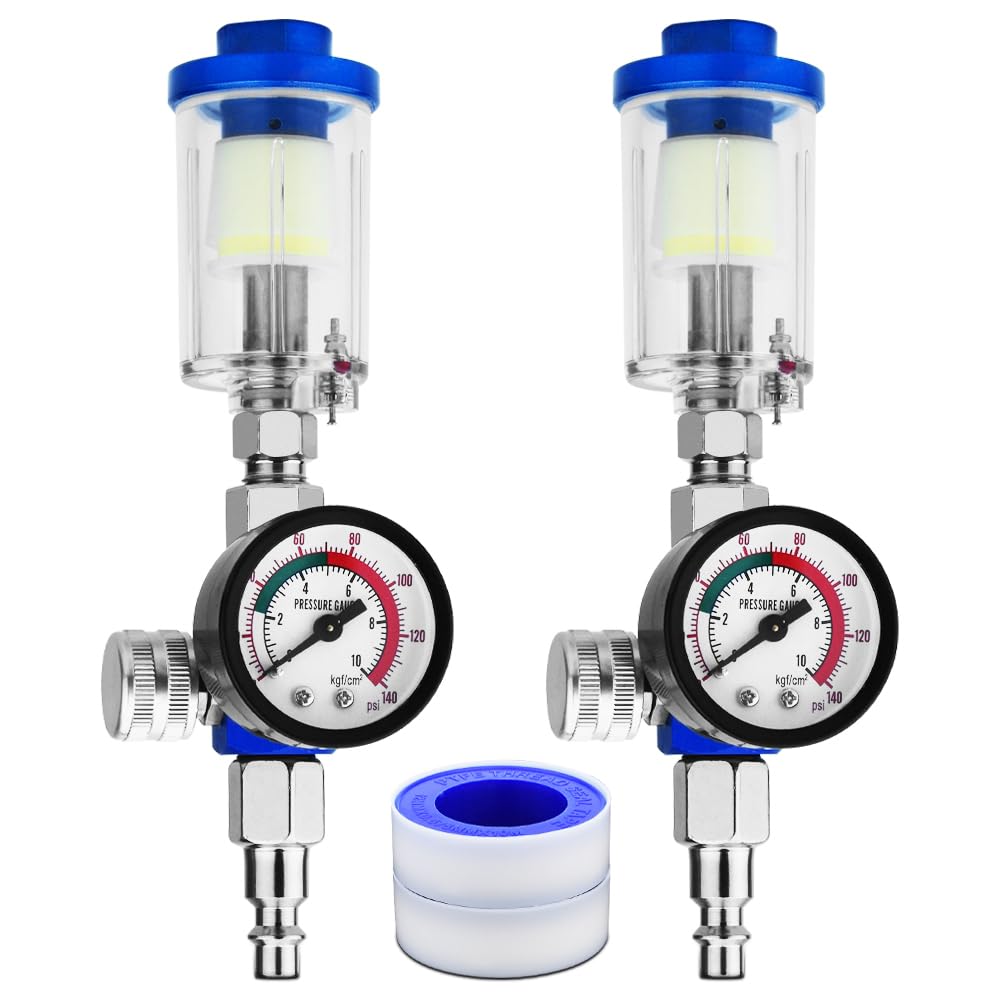 SHJTAOTIE 1/4 inch Air Pressure Regulator, Air compressor accessories, spray gun pressure regulator, Oil water separation cleaning filter,2 piece set.
