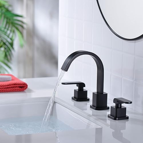 Miniatura 2 de TRUSTMI Grifo de baño de 2 manijas de 8 pulgadas de latón con forma cuadrada de cascada con boquilla giratoria, líneas de suministro de agua cUPC y