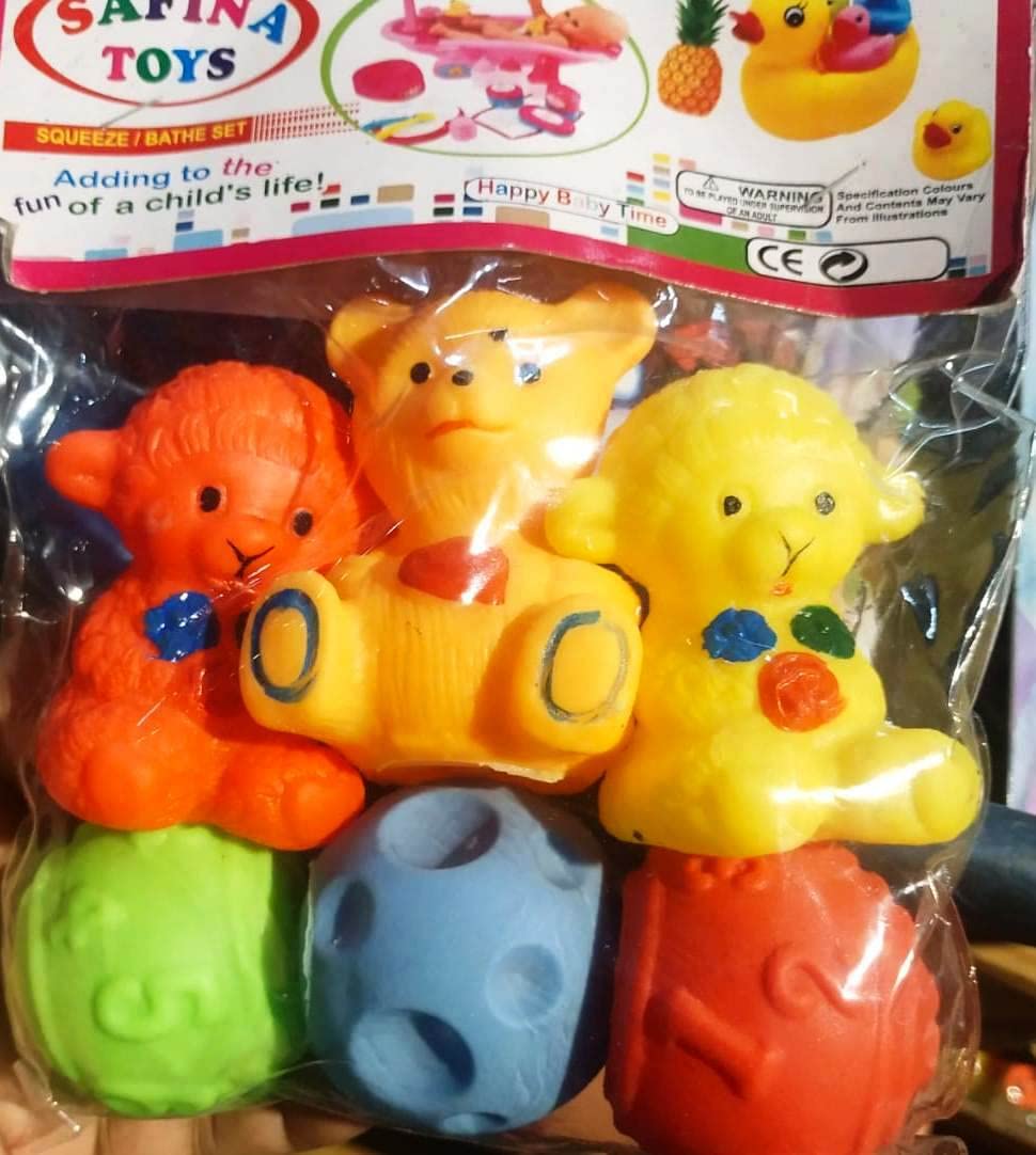 Kaushik World Plastic Baby Bath Chu Chu Colorful Animal Shape Toy (Multicolor, Multi Design) - Set of 6 Pieces