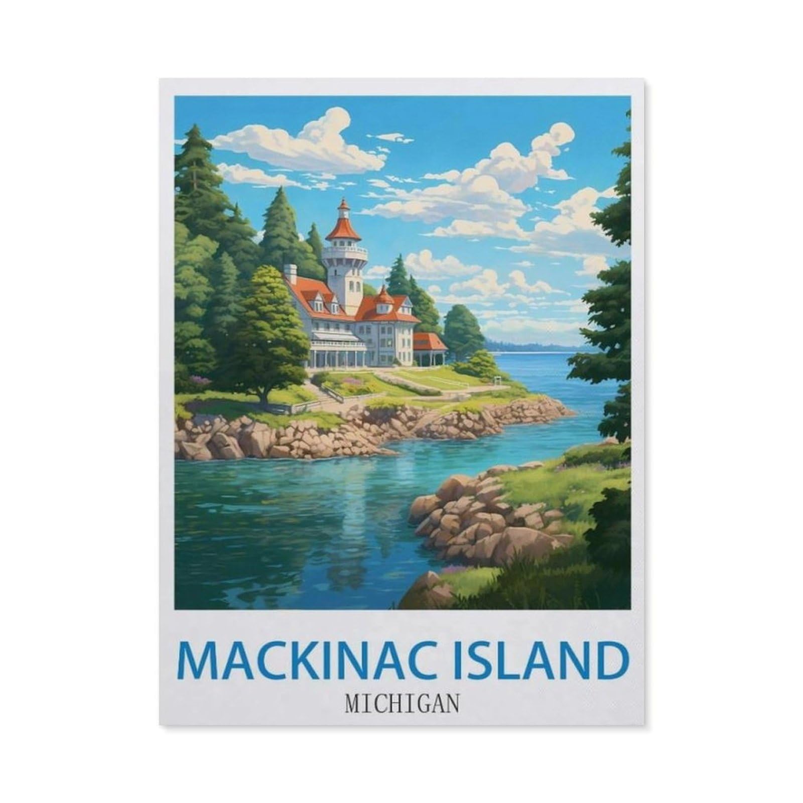 BEAYODKP 5D DIY Diamond Painting，Mackinac Island Michigan，Round Full Drill Crystal Rhinestone Embroidery Cross Stitch Arts Craft Canvas for Home Wall Decor（50 x 60 cm/19.68 x 23.62 inches）-CO82