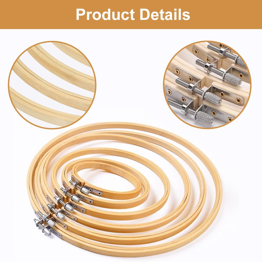 Telaietto Per Ricamo In Bambù - Set 3 Misure (13/18/20 Cm) | Cerchio Regolabile Per Punto Croce | Ideale Per Hobby E Decorazione - Foto 6