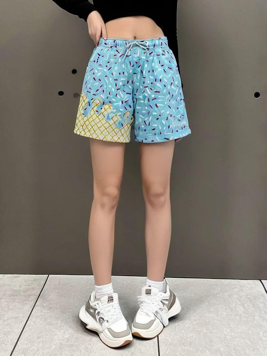 Men's Ice Cream Mesh Graffiti Athletic Shorts Lightweight Quick-Dry Gym Baseball Workout Running Shorts Pants with Pockets - Image 3