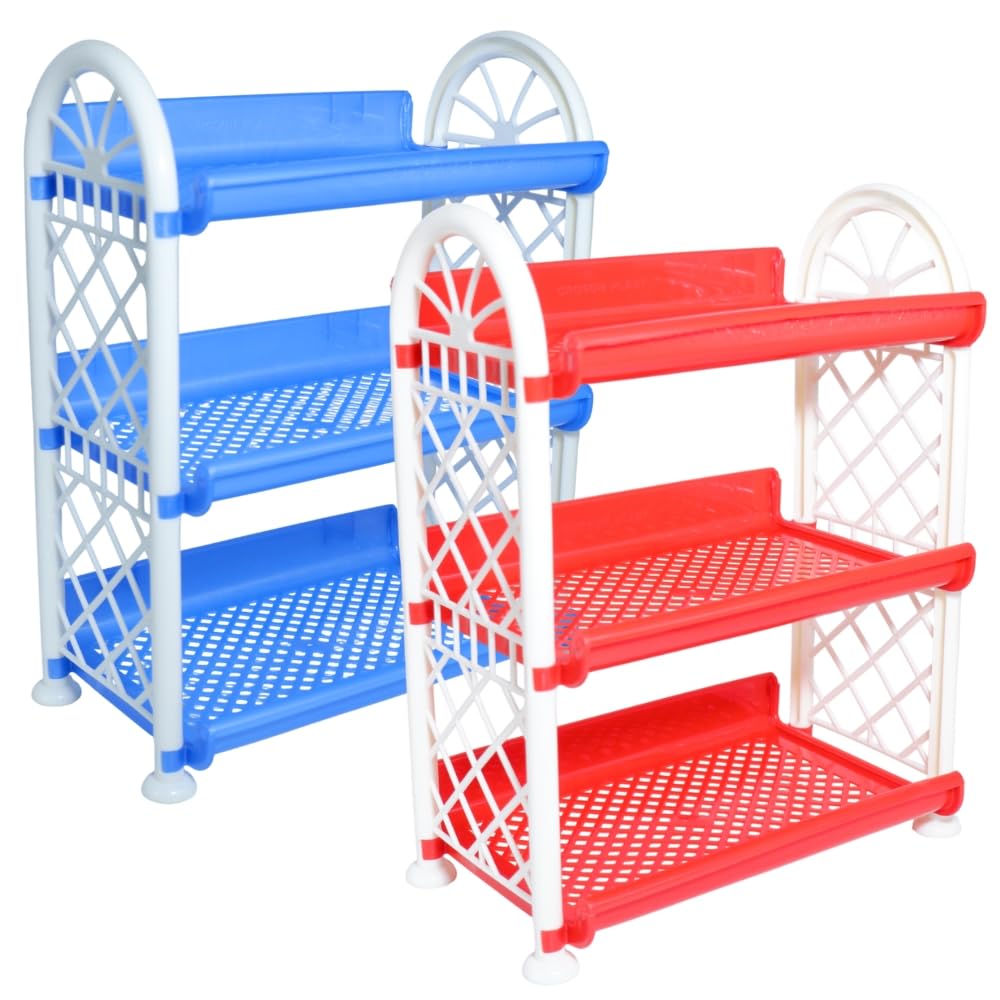 Simply Home Rexo 3 Tier Plastic Multipurpose Storage Organizer-Easy to Fit, Wall Hanging Durable & Lightweight Rack for Kitchen, Bathroom,Kids & Office - Space-Saving Rack| Set of 2 | Blue RED-picture-18