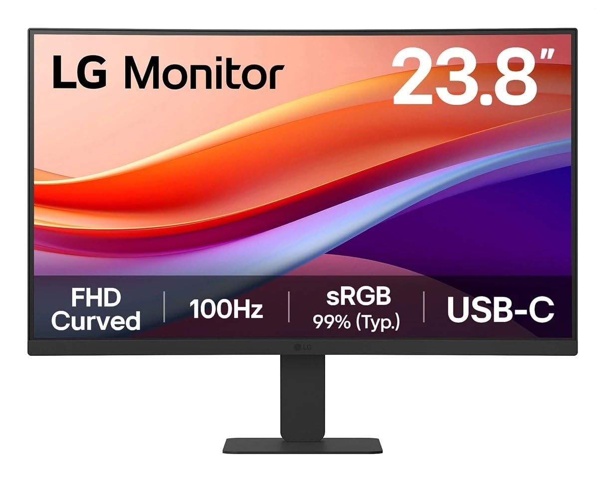 LG 24U421A-B - Schermo PC desktop da 24" - Lastra VA risoluzione FHD (1920x1080), 5ms 100Hz, HDR 10, sRGB 99% (CIE1931), inclinabile, curvo 1500R, HDMI 2.0, USB-C (15W)
