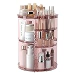 Rotating Makeup Organizer, DIY 8 Adjustable Layers 360 Spinning Skincare Organizers, Makeup Storage Carousel Tower with Brush Holder & Perfume Trays, Cosmetic Display Case for Vanity Bathroom