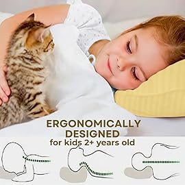 kinder Fluff Toddler Pillow (2Pack) 10x15in - First Pillow for Kids Age 2+, 100% Cotton Sateen Stripes Shell 300T, Down Alternative Fill, Machine Washable - Children & Travel Cushion - Yellow - XS