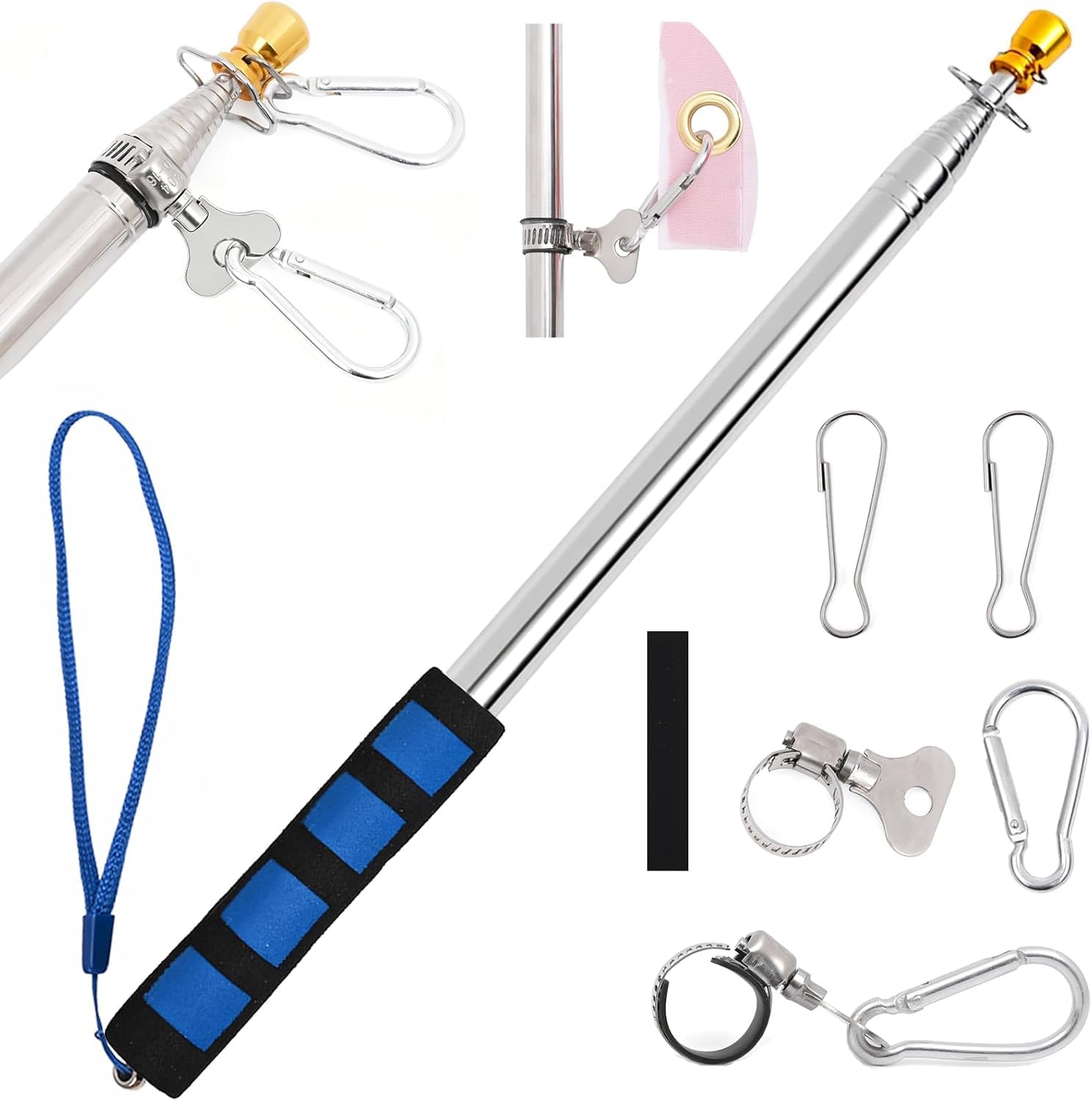 Difounmas 9.8FT Telescopic Flag Pole with Flagpole Clamp Clip Kit Handheld Portable Extendable Flagpole Stainless Steel Retractable Banner Pole Tour Guide Flag Pole for Camping Festival Teaching
