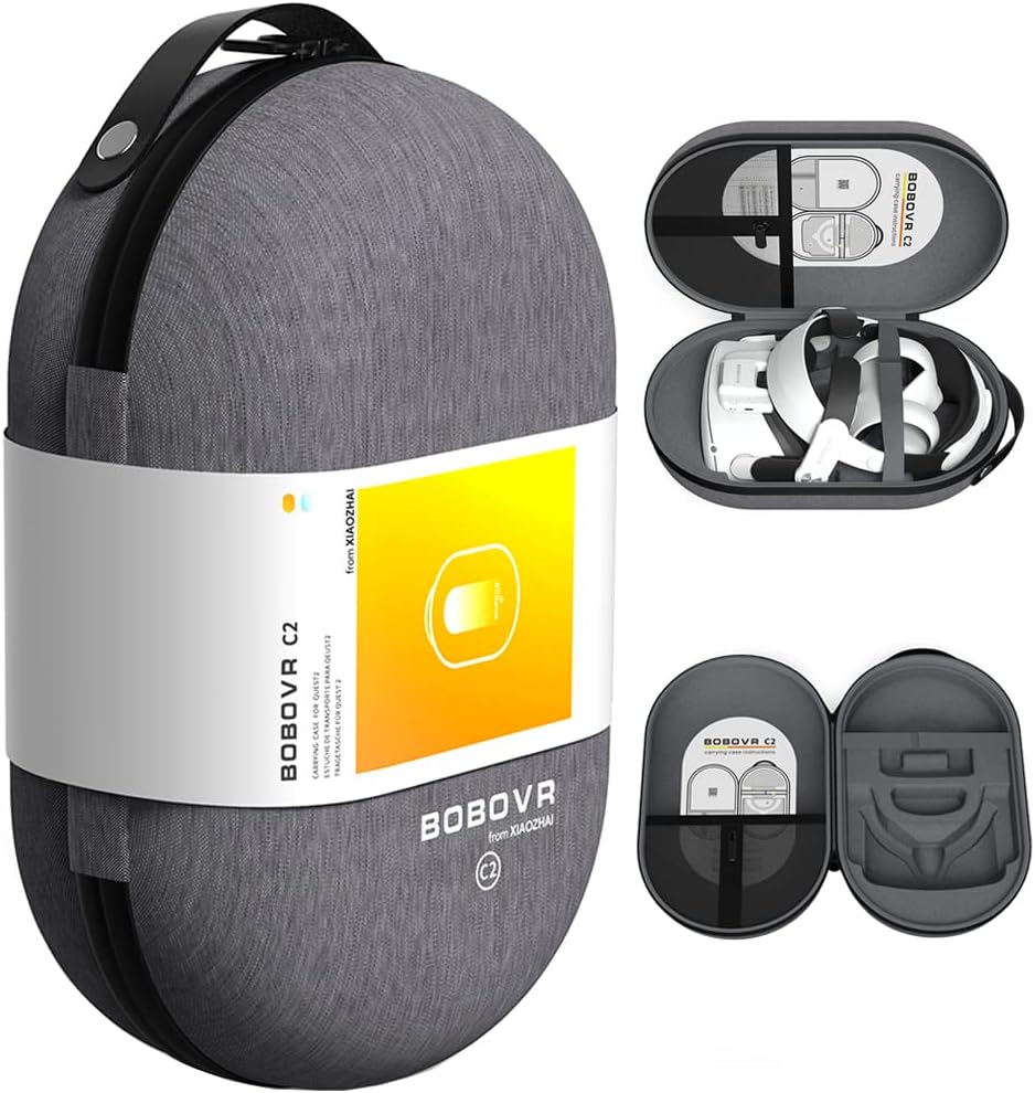 BOBOVR C2 Carry Case for Oculus Quest 2 Large Capacity Travel Storage Box Compatible with Pico 4 VR Headset for M2 Pro Strap and Elite Strap(Gray Case only, not include VR Headset)