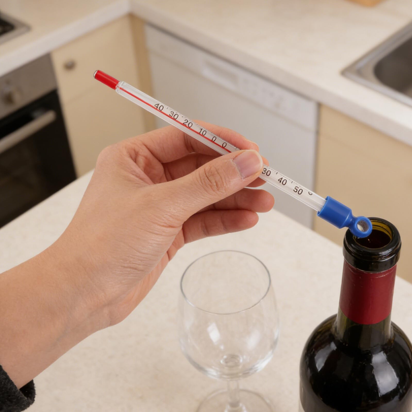 Termometro per Vino e Birra Fatta in Casa in Vetro Rinforzato, Misuratore di Temperatura Liquidi da Cucina con Facile Lettura, Indicatore Rapido per Vinificazione e Preparazioni