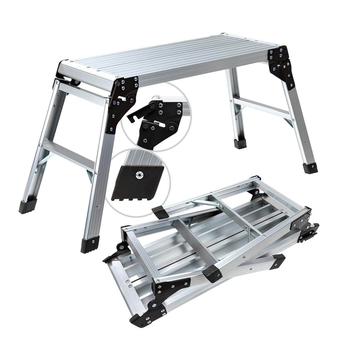𝐂𝐑𝐀𝐅𝐓𝐅𝐔𝐋𝐋 Arbeitsplattform CF-107A | 𝟑 𝐉𝐀𝐇𝐑𝐄 𝐆𝐀𝐑𝐀𝐍𝐓𝐈𝐄 - Alu Leiter - Klappbar - Bis 150 kg - Arbeitsbühne mit Plattform - Trittleiter - Werkbank - Klappleiter (Silber/Schwarz)