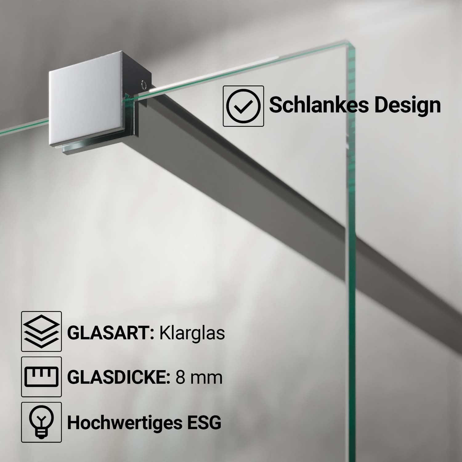 Duschwand Duschabtrennung Duschkabine Dusche (BxH) 100 cm x 200 cm Walk-In AquaSplash DIY Glas 8 mm