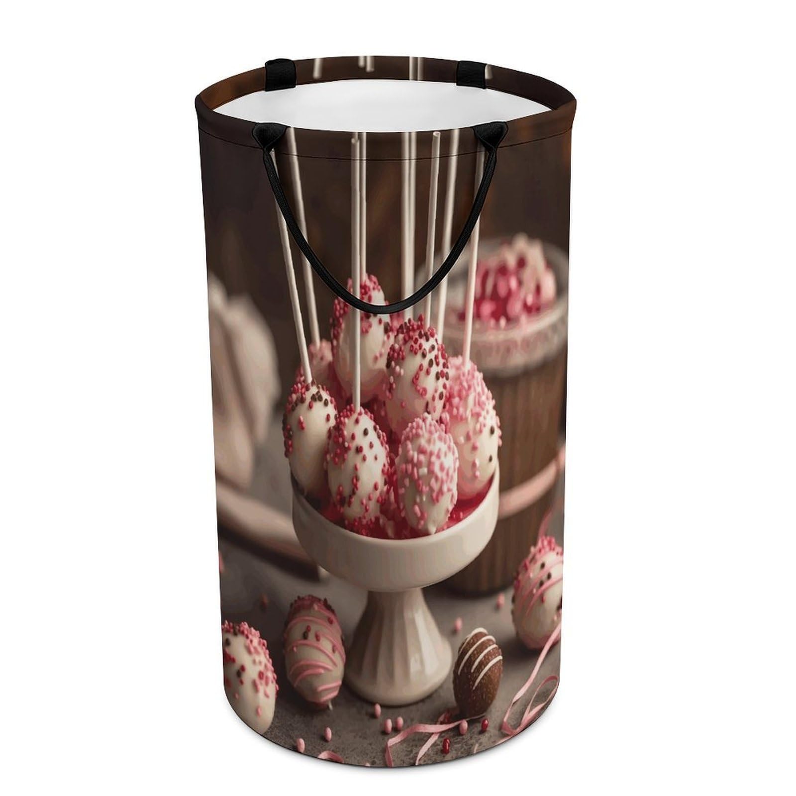 Stack of Cake Pops Laundry Hamper Waterproof Polyester Laundry Baskets Collapsible Dirty Clothes Storage Basket Clothes Hampers with Sturdy Handles for Travel Bedroom