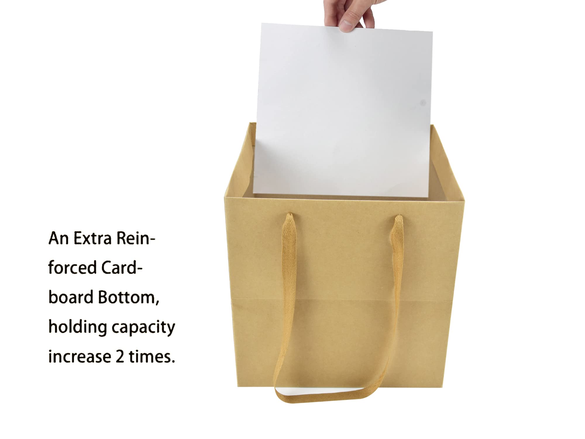 HUAPRINT - 12 Sacchetti Regalo In Carta Kraft Con Manici, Design Marmo, 25x25x25 Cm Quadrati, Ecologici, Per Compleanni E Bomboniere