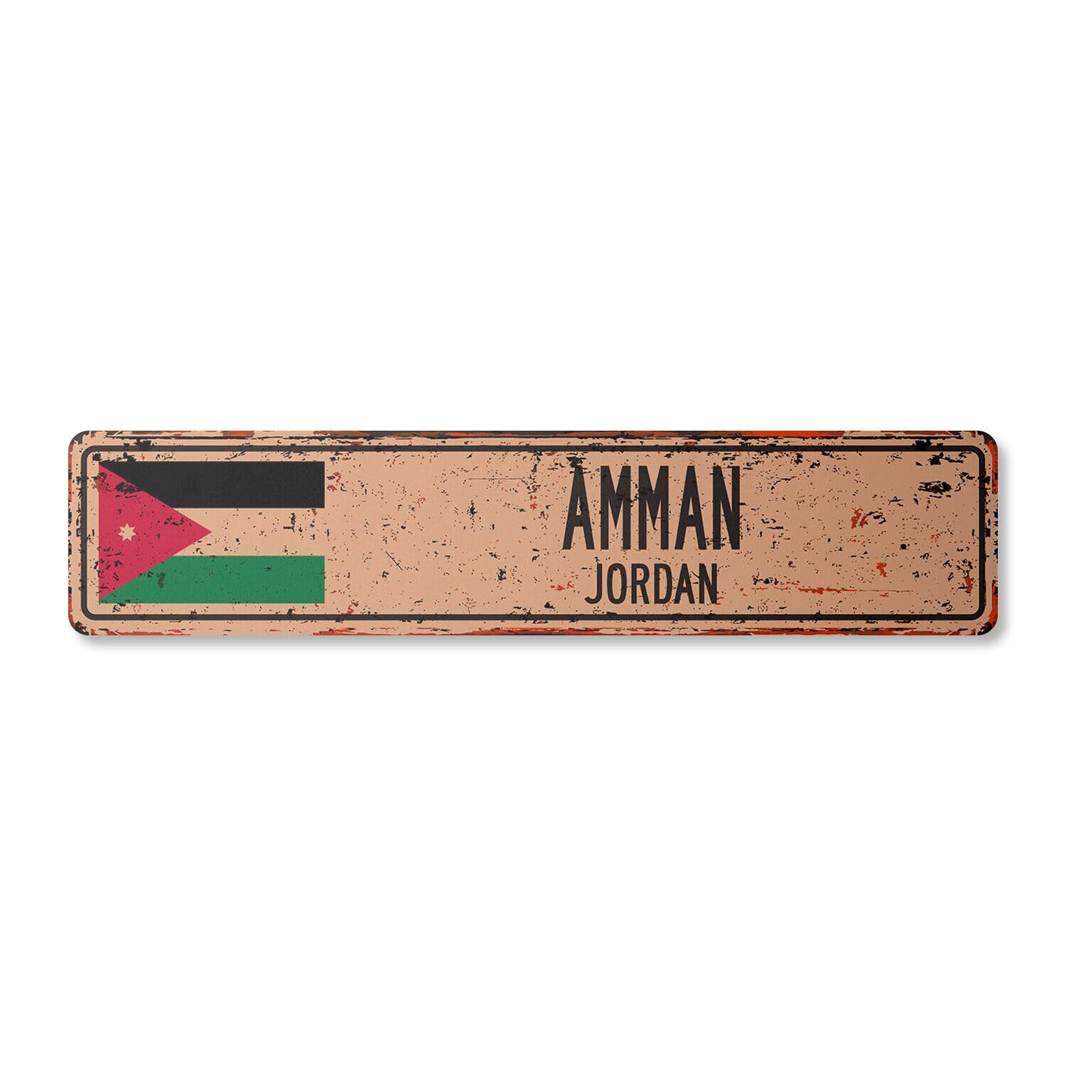 Yaasimoule Metal Amman Jordan Vintage Street Sign Jordanian Flag City Country Road Wall Rustic