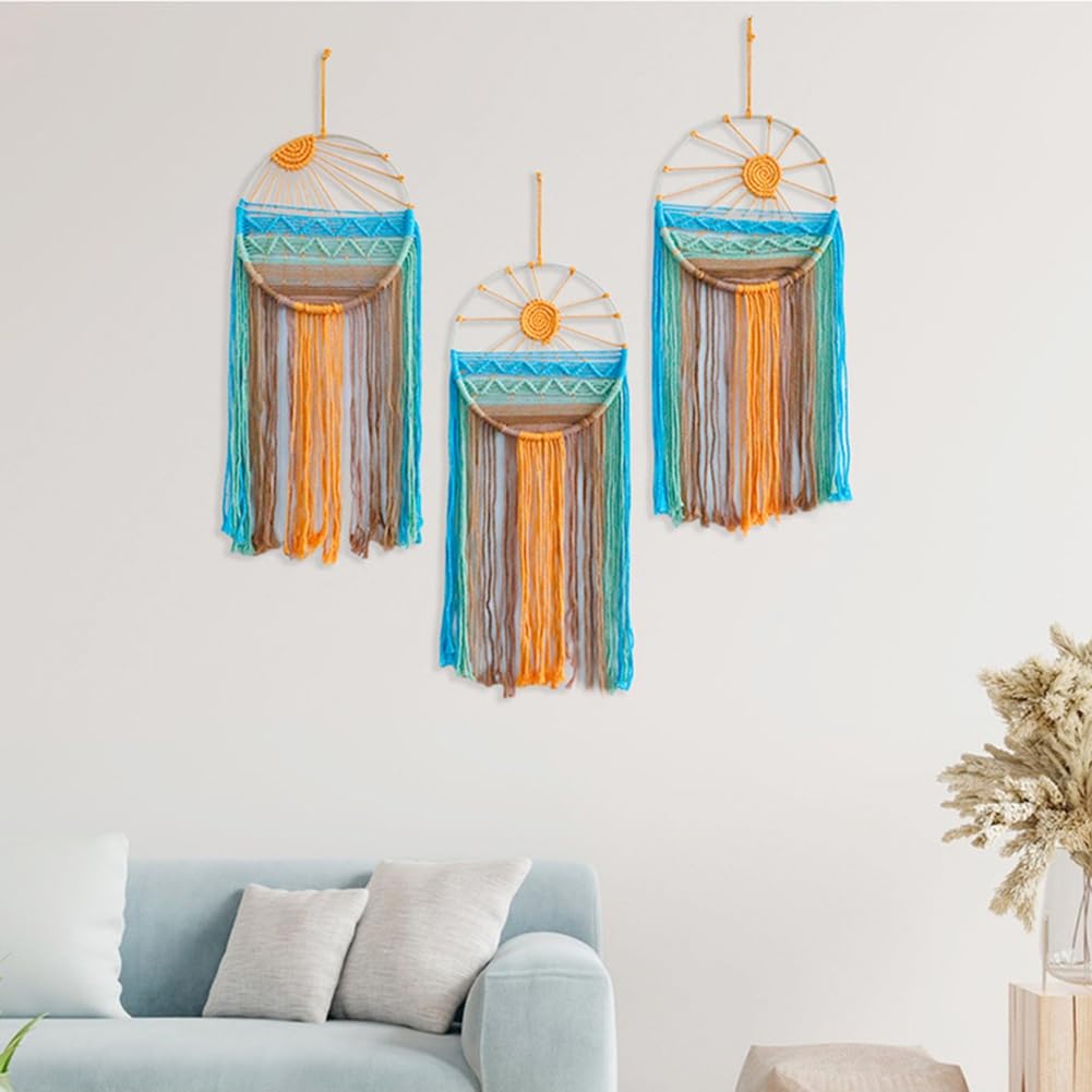 3 Piezas Atrapasueños Decoración de Pared Boho Macramé Atrapasueños Amanecer Sol Atardecer Atrapasueños Kit Colorido