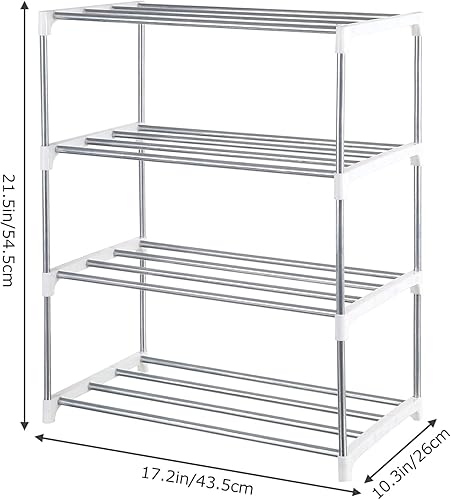 Miniatura 3 de Fouews Zapatero pequeño organizador estrecho apilable para entrada puerta y armario de dormitorio 4 niveles blanco