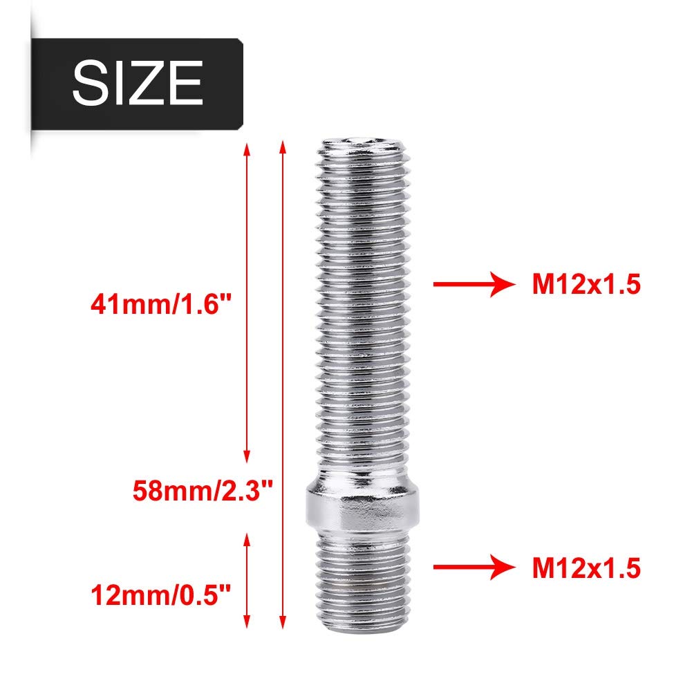 20 piezas 50 mm ruedas extendidas conversión de perno 12x1,5 a 12x1,5 adaptador de tornillo compatible con 1998-2008esparragos rueda coche