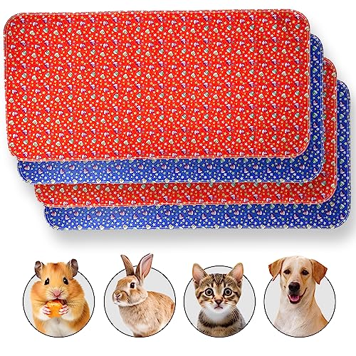 Image of Guinea Pig Cage Liner - Pack of 4 Washable Pee Pads for Dogs, Smooth Fleece Guinea Pig Bedding for Cage & Crates, Reusable & Waterproof Puppy Pee Pads - 47x24 Inches, Red Blue Piggies