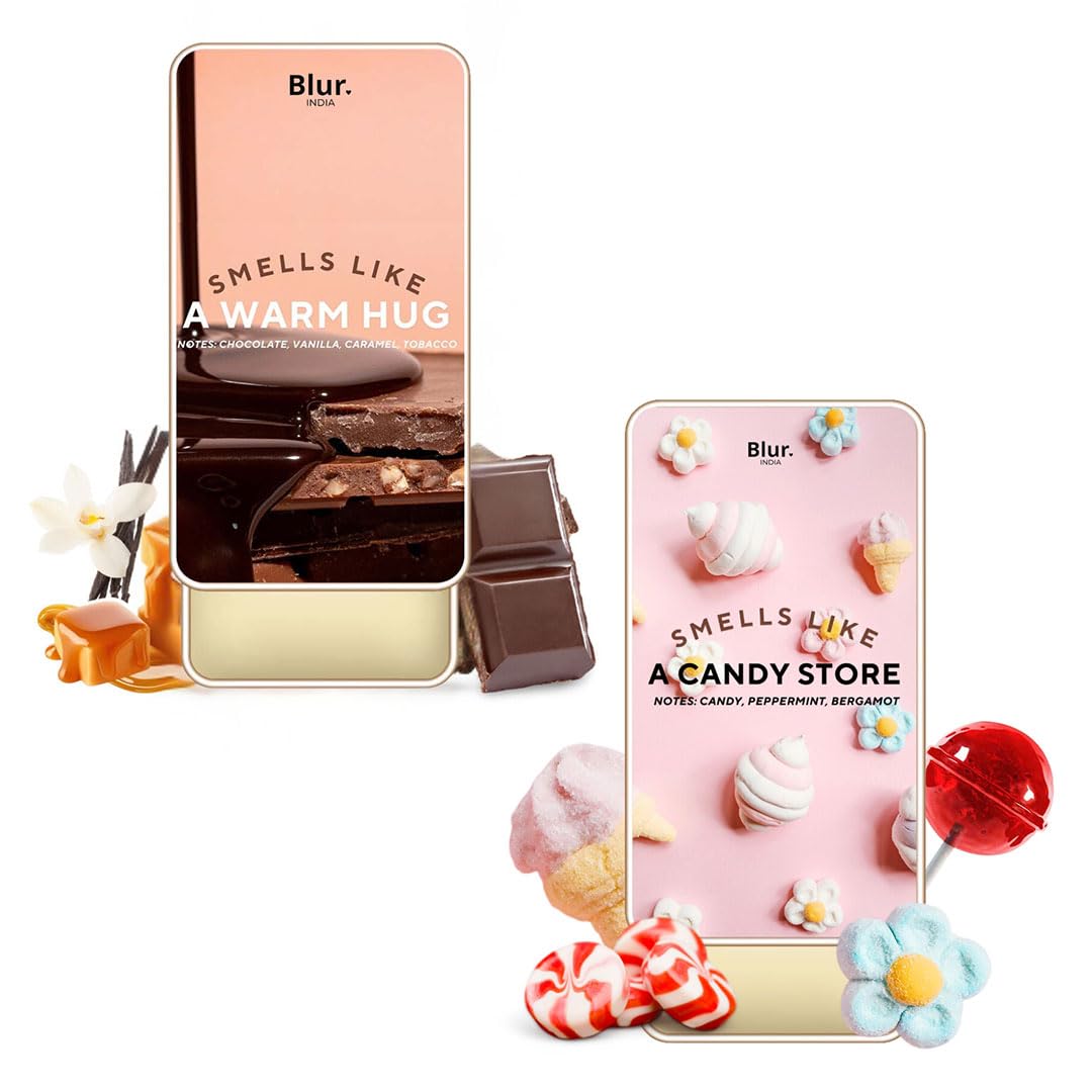Blur India Solid Perfumes | Candy Store & Warm Hug | Alcohol-Free | Enjoy a Sweet Candy Scent and Cozy Warm Hug Fragrance | Strong, Perfume Primer | Aroma for Daily Use | Pack of 2