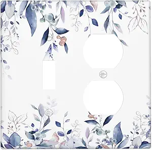 Decorative Outlet Covers Rustic Ink Blue Eucalyptus Leaves Sage leaf 2 Gang Outlet Cover Wall Plate Single Toggle Duplex Light Switch Cover Plate Switch Plate Covers for Bedroom Decor