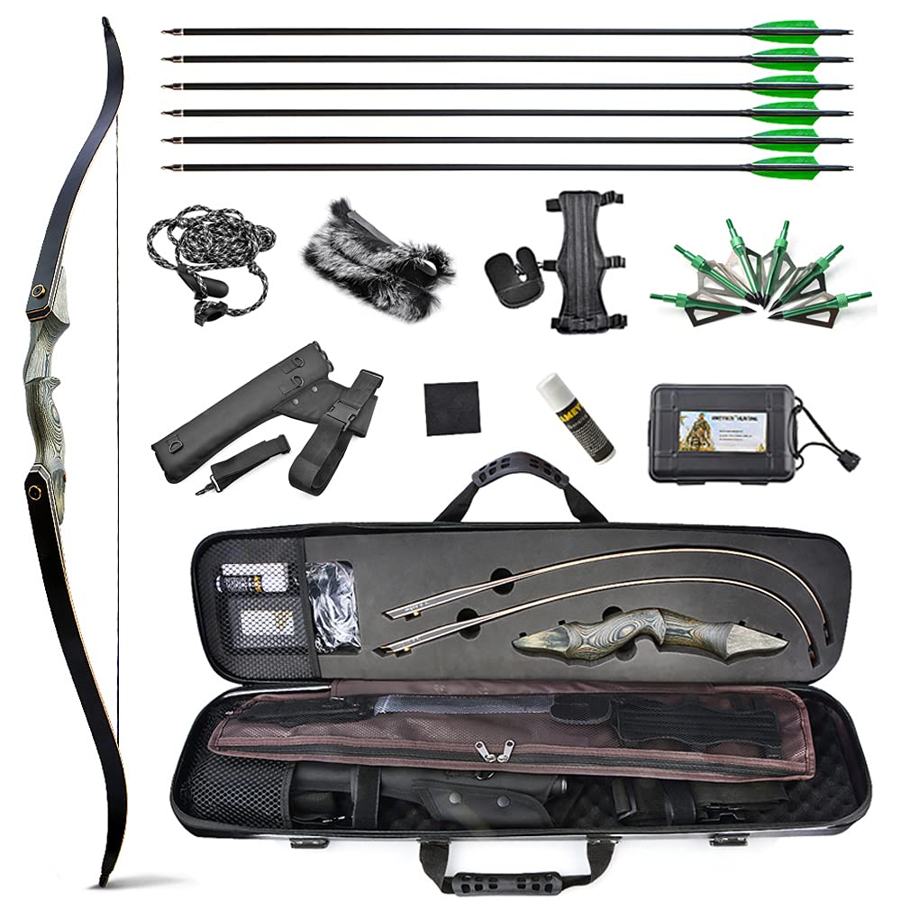 SHARROW Archery Takedown Recurve Bow and Arrows Set - America Hunting Adult Traditional Wooden Competition Bow 25-60lbs With Case and Accessories (45lbs, Black)