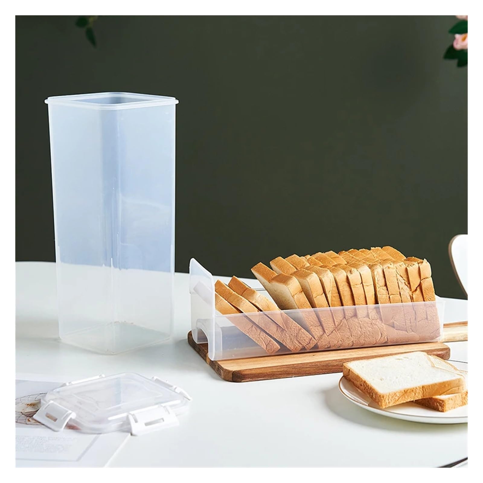 Contenedor For Pan, Panera Hermética Transparente Con Tapa, Soporte For De Sándwich For Casero, Protector Alto For Cocina