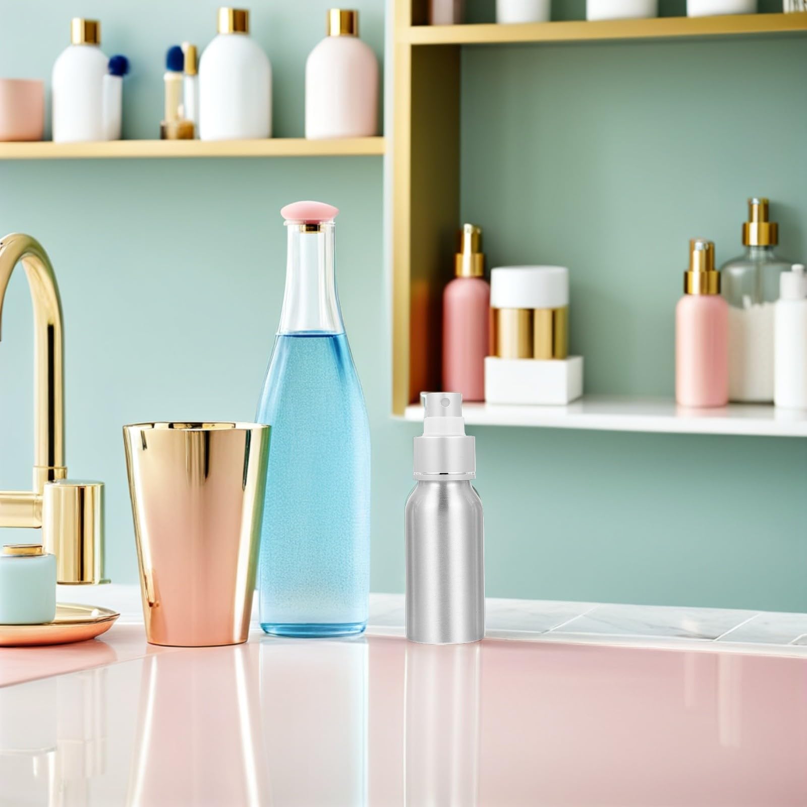 2 Stück 50ml Wiederbefüllbare Sprühflasche aus Aluminium und Pp | Silberfarbig, Tragbar für Riegel und Home Bar, Geeignet für Wasser und Duftstoffe