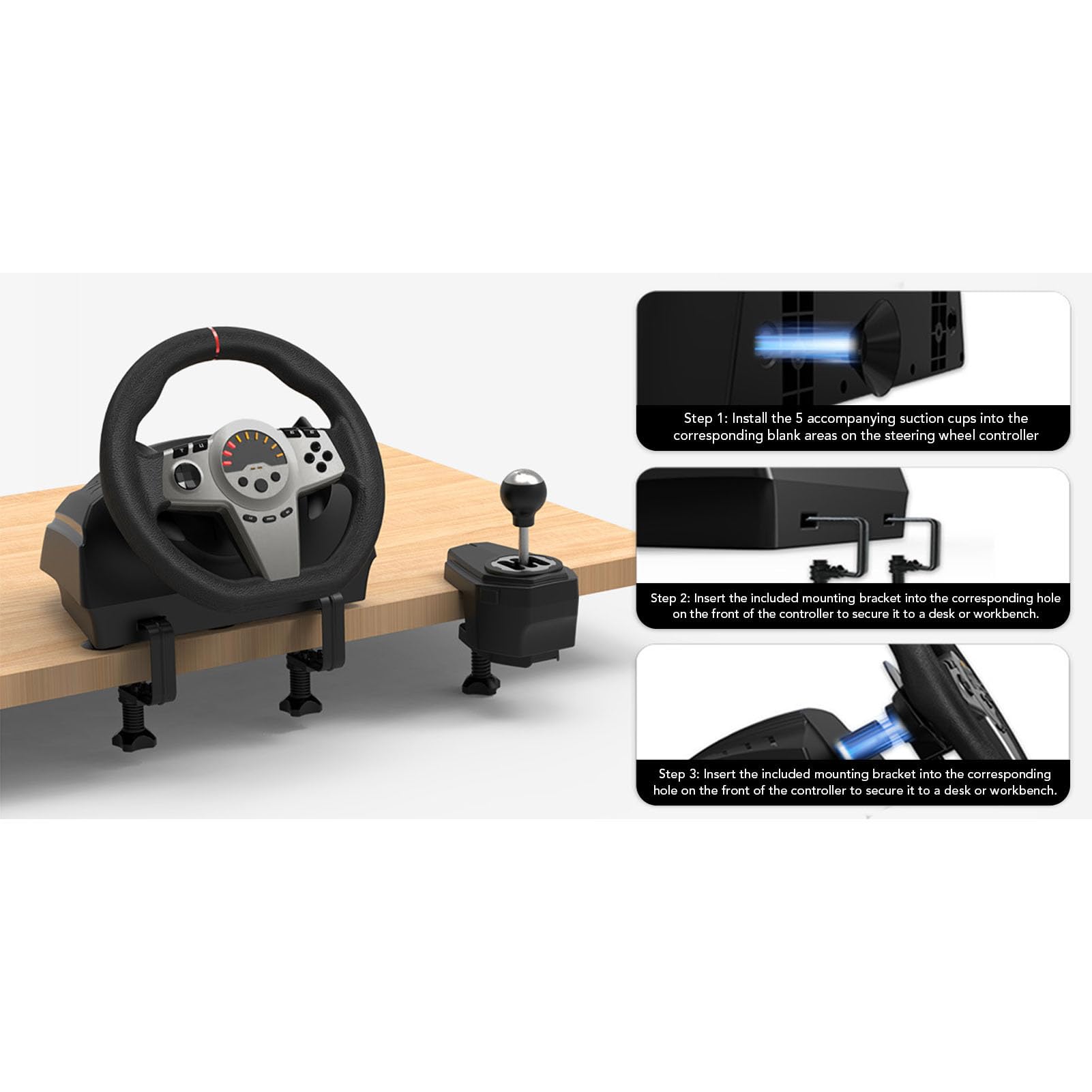 Cuifati Juego de Volante de Carreras de 270° con Pedales Hall y Paletas de para Simulador de Conducción de Juegos de PC