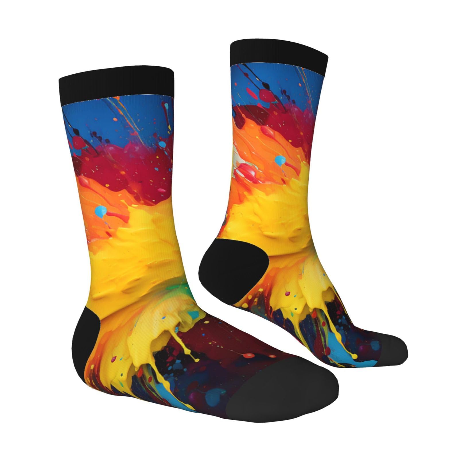 LZQPOEAS Colorful paint splatter art Athletic Socks Unisex Cushioned Crew Socks Hiking Running Calf Sock Soft Above Ankle Sock