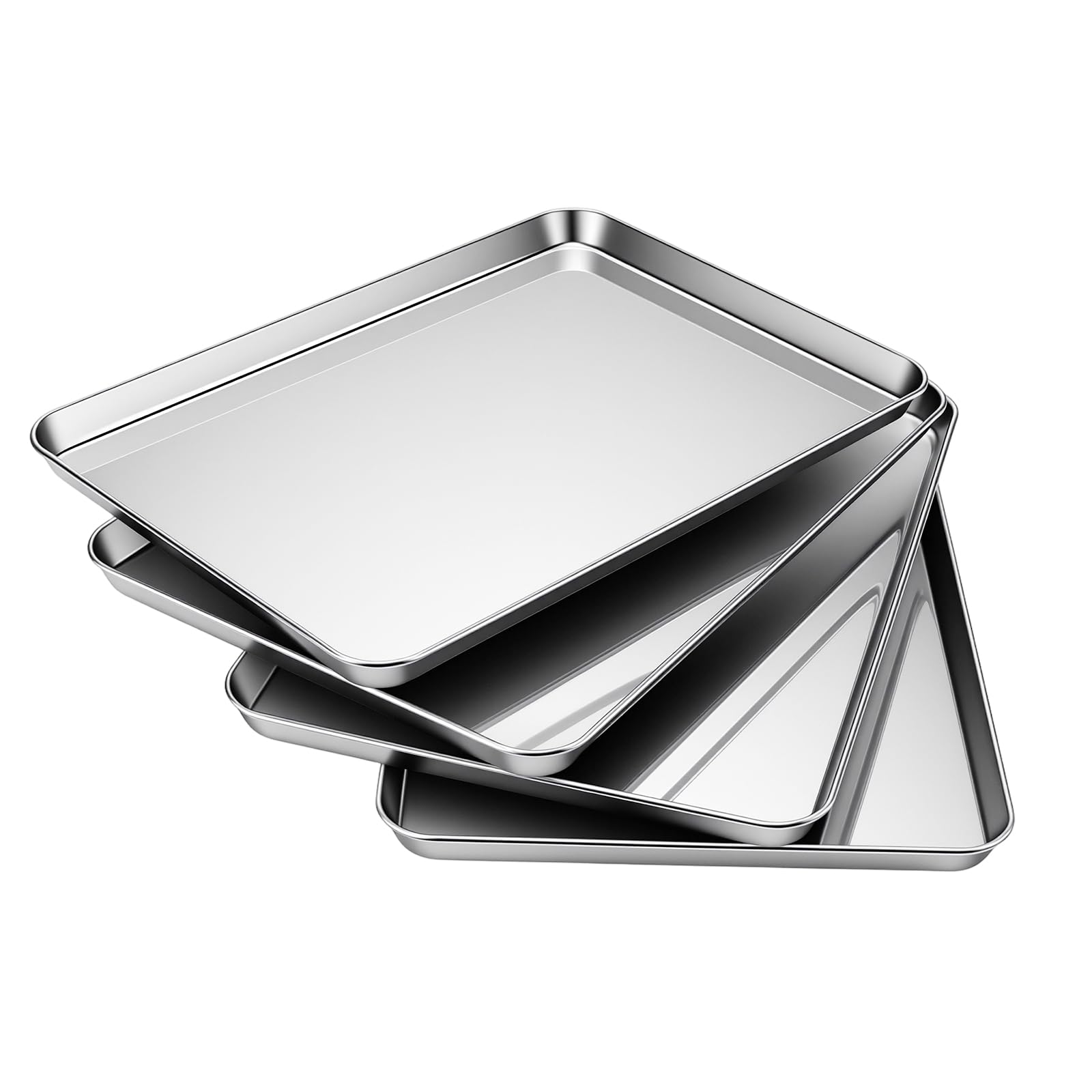 SOUJAP Paquete de 4 bandejas rectangulares de acero inoxidable, 44 x 31 x 2,5 cm, bandeja de horno de metal para cocinar, color plateado