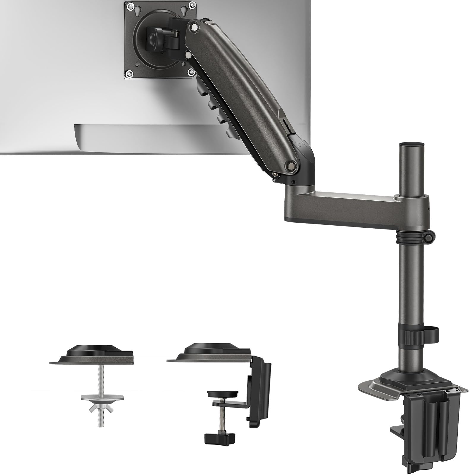 HUANUO Single Monitor Arm, Adjustable Desk Mount for 13-34 inch Screens, Holds 19.8lb, 22.44inch Max Height, Full Motion Swivel Monitor Stand with VESA 75x75mm and 100x100mm Compatibility