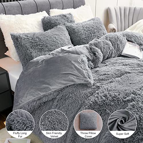 Bleum Cade MR-LGY-1 Fluffy Plush Duvet Cover Set Queen Size thumb #2