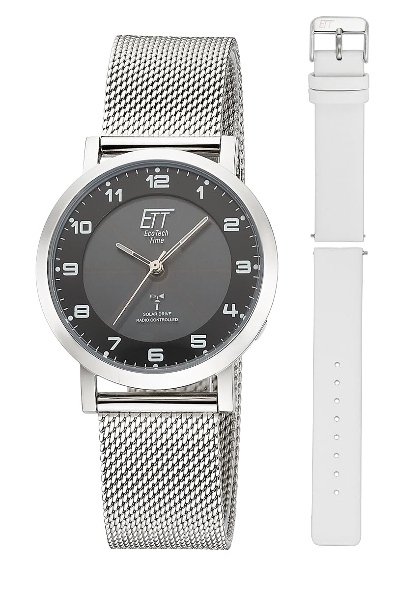 ETT Eco Tech Time Funk Solar Damen Uhr Analog mit Edelstahl,Leder Armband ELS-11625-22MS