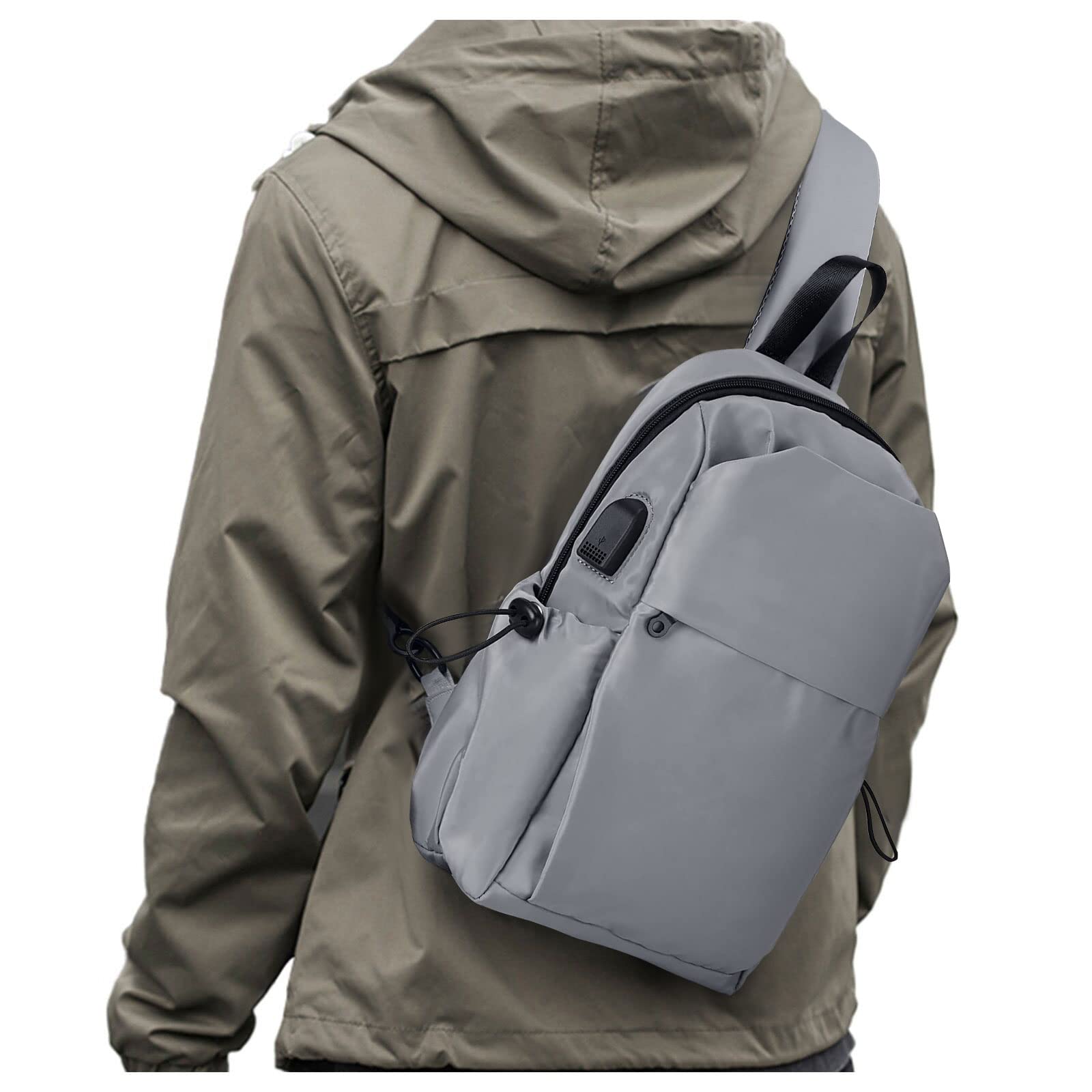 SEAFEW Small Black Sling Crossbody Backpack Shoulder Bag for Men Women, Lightweight One Strap Backpack Sling Bag Backpack for Hiking Walking Biking Travel Cycling USB Charger Port-Nylon Gray, D-grey, (B0B6RCDGP6) Amazon Price History, Amazon Price Tracker