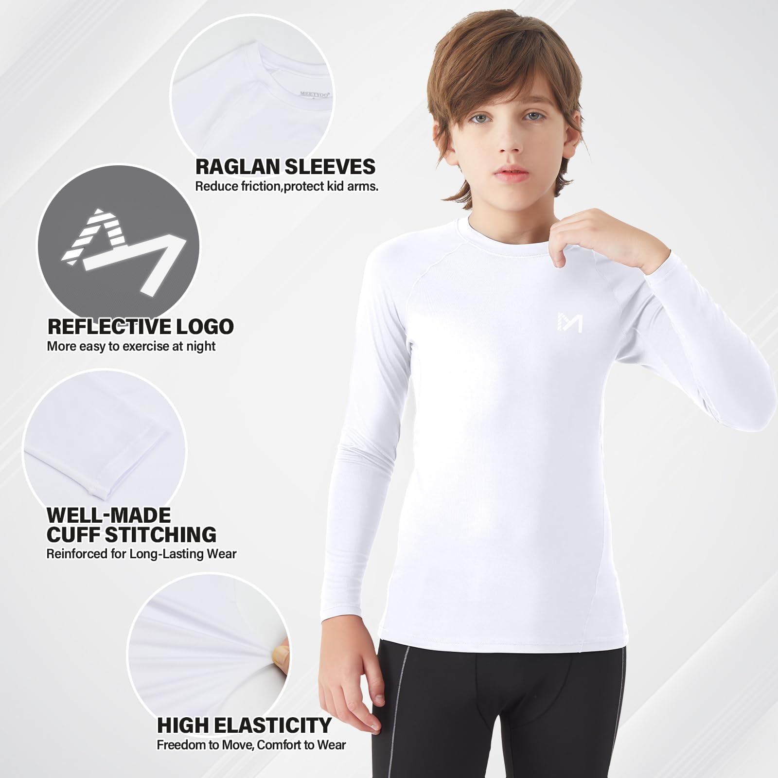 MEETYOO Maglia a Compressione per Ragazzi Lunga Camicie a Compressione per Bambini Maglietta Intima Sportiva Base Layer Traspirante ad Asciugatura Rapida Adatto per Corsa,Palestra,Basket,Calcio